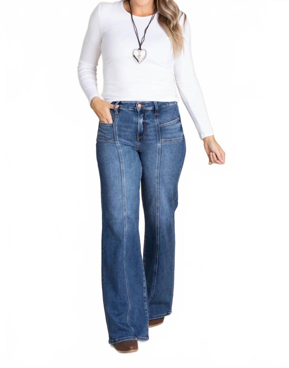 NEW RISEN mid rise front patch pockets wide jeans in dark wash